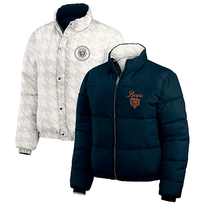 Women's WEAR by Erin Andrews  Navy/White Chicago Bears Reversible Cropped Full-Zip Puffer Jacket