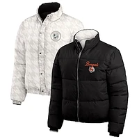 Women's WEAR by Erin Andrews  Black/White Cincinnati Bengals Reversible Cropped Full-Zip Puffer Jacket