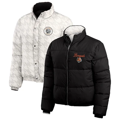 Women's WEAR by Erin Andrews  Black/White Cincinnati Bengals Reversible Cropped Full-Zip Puffer Jacket