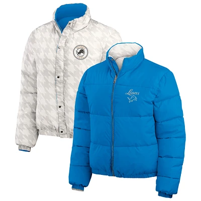 Women's WEAR by Erin Andrews  Blue/White Detroit Lions Reversible Cropped Full-Zip Puffer Jacket