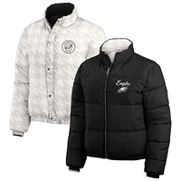 Women's WEAR by Erin Andrews  Black/Cream Philadelphia Eagles Reversible Cropped Full-Zip Puffer Jacket