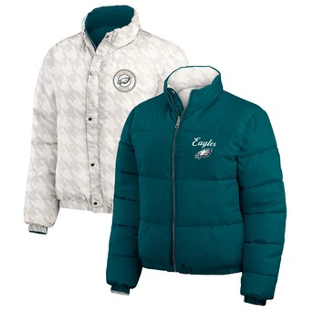 Women's WEAR by Erin Andrews  Black/White Philadelphia Eagles Reversible Cropped Full-Zip Puffer Jacket