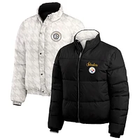 Women's WEAR by Erin Andrews  Black/White Pittsburgh Steelers Reversible Cropped Full-Zip Puffer Jacket