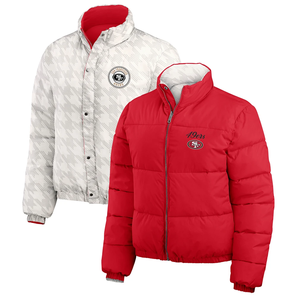 Women's WEAR by Erin Andrews  Scarlet/White San Francisco 49ers Reversible Cropped Full-Zip Puffer Jacket