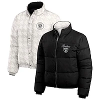 Women's WEAR by Erin Andrews  Black/White Las Vegas Raiders Reversible Cropped Full-Zip Puffer Jacket