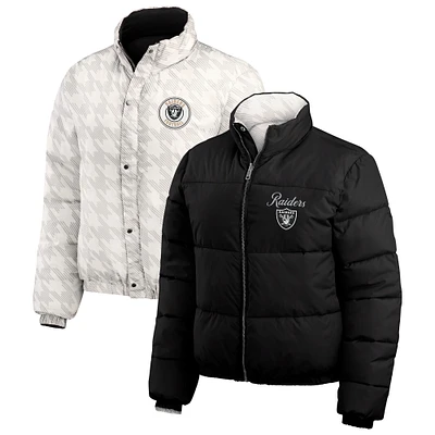 Women's WEAR by Erin Andrews  Black/White Las Vegas Raiders Reversible Cropped Full-Zip Puffer Jacket