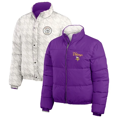 Women's WEAR by Erin Andrews  Purple/White Minnesota Vikings Reversible Cropped Full-Zip Puffer Jacket