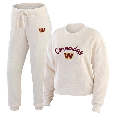 Women's WEAR by Erin Andrews  Oatmeal Washington Commanders Rib-Knit Long Sleeve T-Shirt & Pants Lounge Set