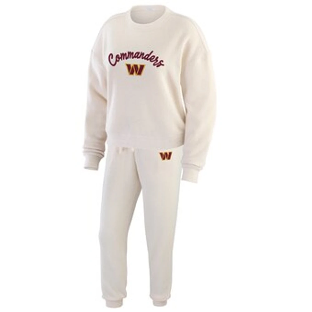 Women's WEAR by Erin Andrews  Oatmeal Washington Commanders Rib-Knit Long Sleeve T-Shirt & Pants Lounge Set