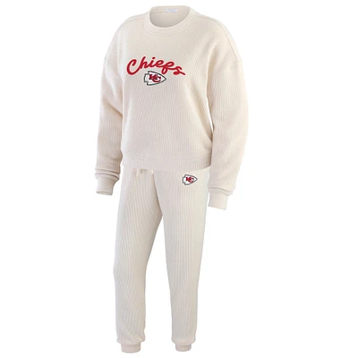 Women's WEAR by Erin Andrews  Oatmeal Kansas City Chiefs Rib-Knit Long Sleeve T-Shirt & Pants Lounge Set