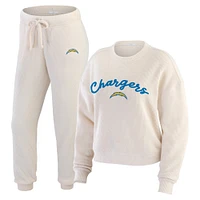 Women's WEAR by Erin Andrews  Oatmeal Los Angeles Chargers Rib-Knit Long Sleeve T-Shirt & Pants Lounge Set