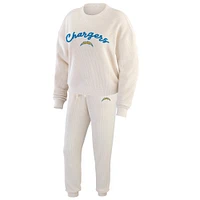 Women's WEAR by Erin Andrews  Oatmeal Los Angeles Chargers Rib-Knit Long Sleeve T-Shirt & Pants Lounge Set