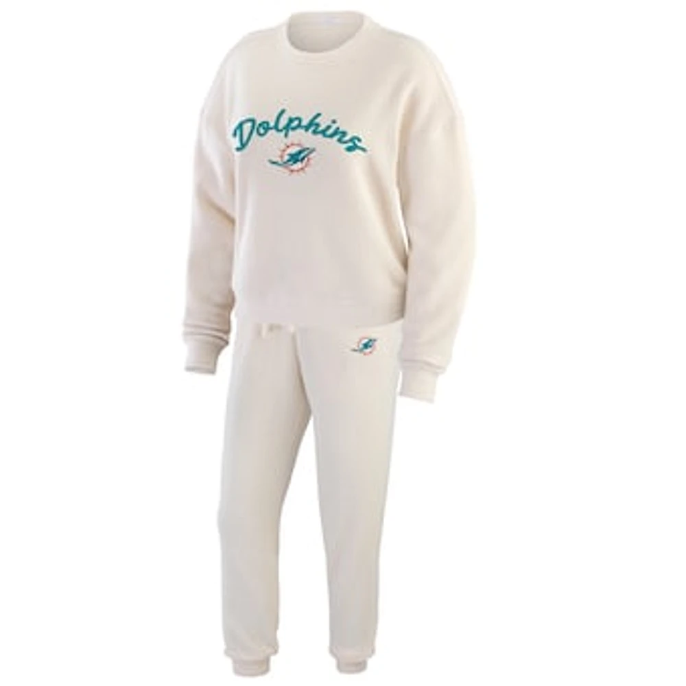 Women's WEAR by Erin Andrews  Oatmeal Miami Dolphins Rib-Knit Long Sleeve T-Shirt & Pants Lounge Set