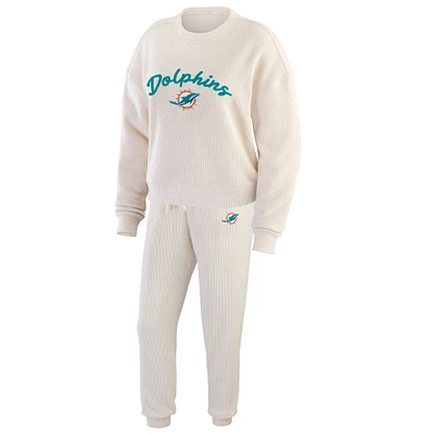 Women's WEAR by Erin Andrews  Oatmeal Miami Dolphins Rib-Knit Long Sleeve T-Shirt & Pants Lounge Set