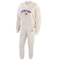 Women's WEAR by Erin Andrews  Oatmeal Minnesota Vikings Rib-Knit Long Sleeve T-Shirt & Pants Lounge Set