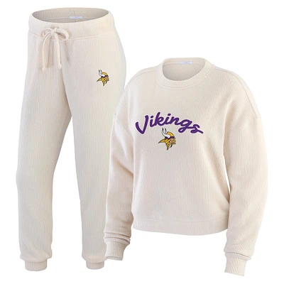 Women's WEAR by Erin Andrews  Oatmeal Minnesota Vikings Rib-Knit Long Sleeve T-Shirt & Pants Lounge Set