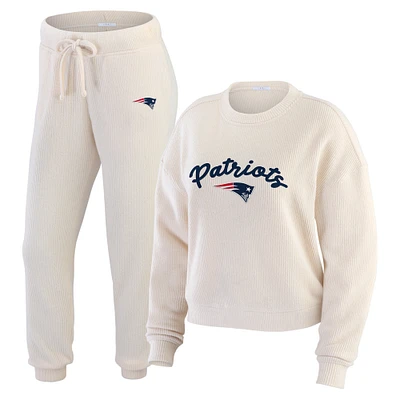 Women's WEAR by Erin Andrews  Oatmeal New England Patriots Rib-Knit Long Sleeve T-Shirt & Pants Lounge Set