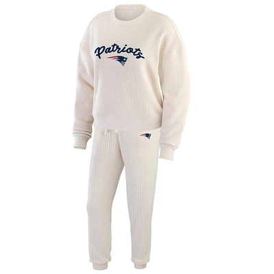 Women's WEAR by Erin Andrews  Oatmeal New England Patriots Rib-Knit Long Sleeve T-Shirt & Pants Lounge Set