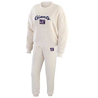 Women's WEAR by Erin Andrews  Oatmeal New York Giants Rib-Knit Long Sleeve T-Shirt & Pants Lounge Set