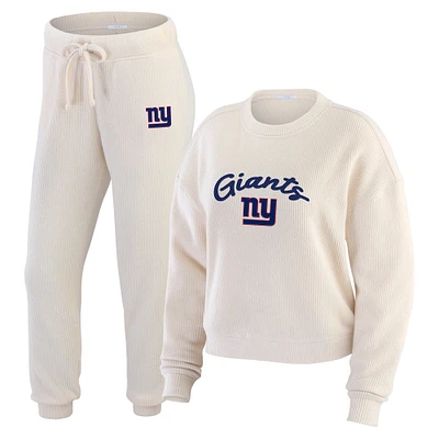 Women's WEAR by Erin Andrews  Oatmeal New York Giants Rib-Knit Long Sleeve T-Shirt & Pants Lounge Set