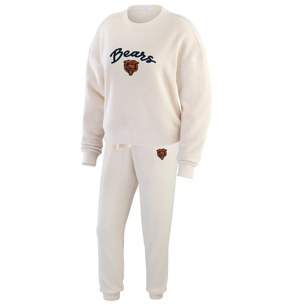 Women's WEAR by Erin Andrews  Oatmeal Chicago Bears Rib-Knit Long Sleeve T-Shirt & Pants Lounge Set