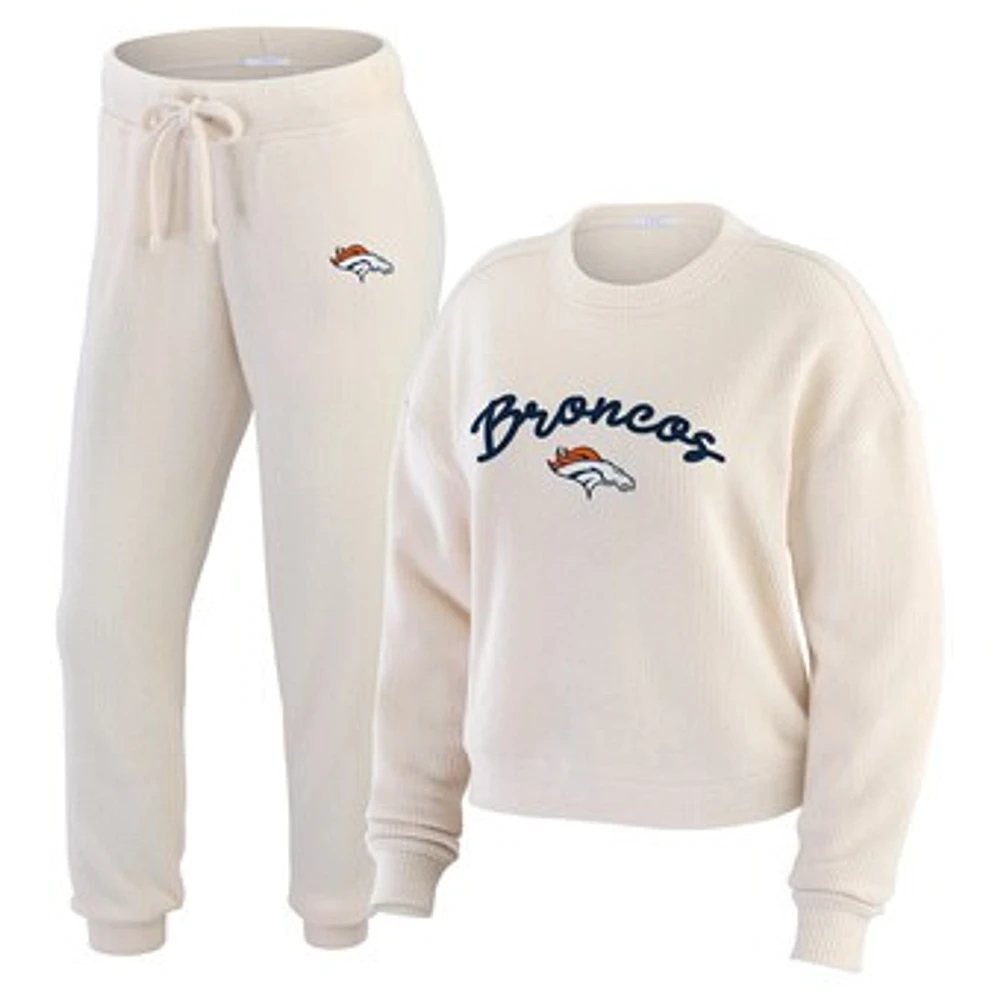 Women's WEAR by Erin Andrews  Oatmeal Denver Broncos Rib-Knit Long Sleeve T-Shirt & Pants Lounge Set