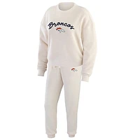 Women's WEAR by Erin Andrews  Oatmeal Denver Broncos Rib-Knit Long Sleeve T-Shirt & Pants Lounge Set