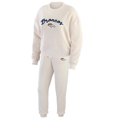 Women's WEAR by Erin Andrews  Oatmeal Denver Broncos Rib-Knit Long Sleeve T-Shirt & Pants Lounge Set