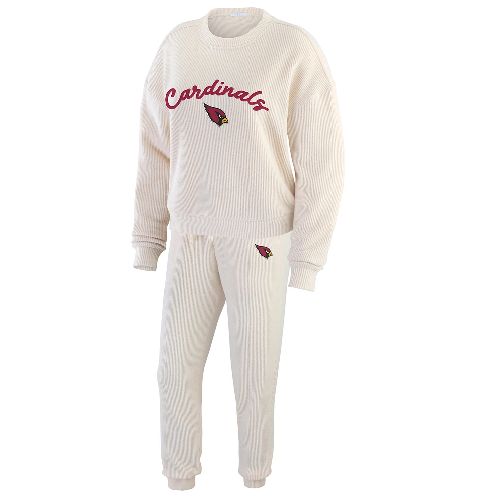 Women's WEAR by Erin Andrews  Oatmeal Arizona Cardinals Rib-Knit Long Sleeve T-Shirt & Pants Lounge Set