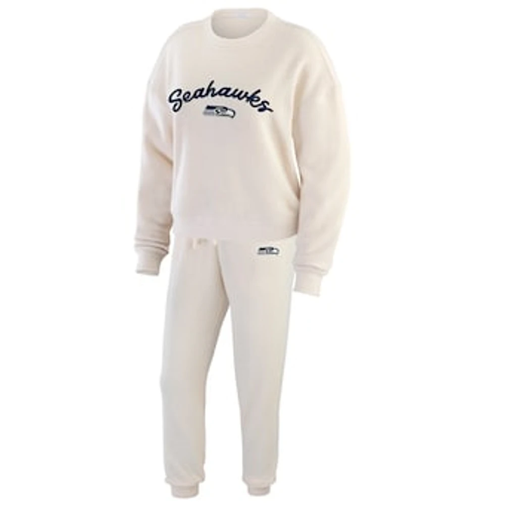 Women's WEAR by Erin Andrews  Oatmeal Seattle Seahawks Plus Rib-Knit Long Sleeve T-Shirt & Pants Lounge Set