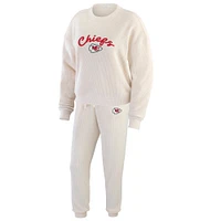 Women's WEAR by Erin Andrews  Oatmeal Kansas City Chiefs Plus Rib-Knit Long Sleeve T-Shirt & Pants Lounge Set