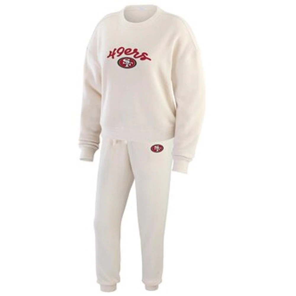 Women's WEAR by Erin Andrews  Oatmeal San Francisco 49ers Plus Rib-Knit Long Sleeve T-Shirt & Pants Lounge Set