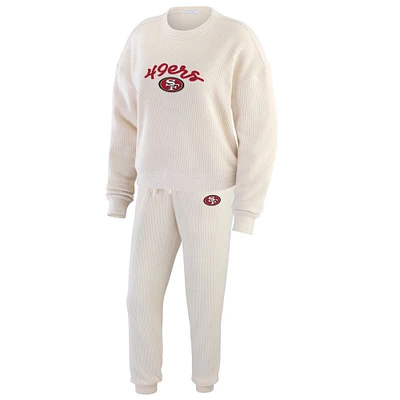 Women's WEAR by Erin Andrews  Oatmeal San Francisco 49ers Plus Rib-Knit Long Sleeve T-Shirt & Pants Lounge Set