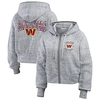 Women's WEAR by Erin Andrews  Heather Gray Washington Commanders Speckled Fleece Cropped Full-Zip Hoodie