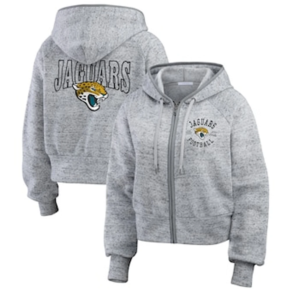 Women's WEAR by Erin Andrews  Heather Gray Jacksonville Jaguars Speckled Fleece Cropped Full-Zip Hoodie