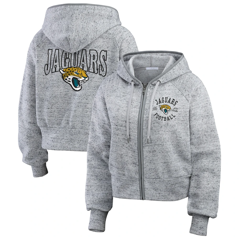 Women's WEAR by Erin Andrews  Heather Gray Jacksonville Jaguars Speckled Fleece Cropped Full-Zip Hoodie