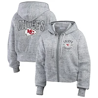 Women's WEAR by Erin Andrews  Heather Gray Kansas City Chiefs Speckled Fleece Cropped Full-Zip Hoodie