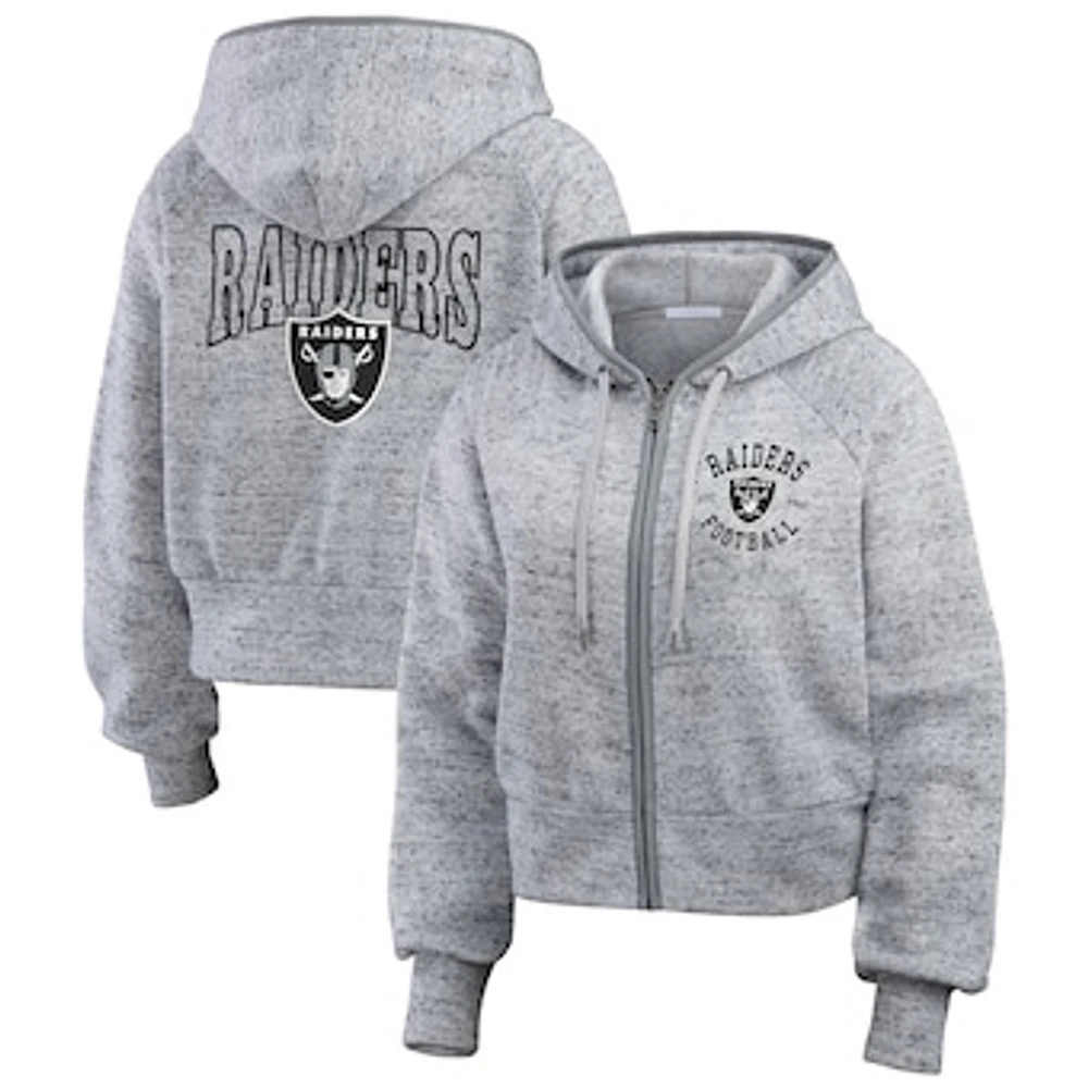 Women's WEAR by Erin Andrews  Heather Gray Las Vegas Raiders Speckled Fleece Cropped Full-Zip Hoodie