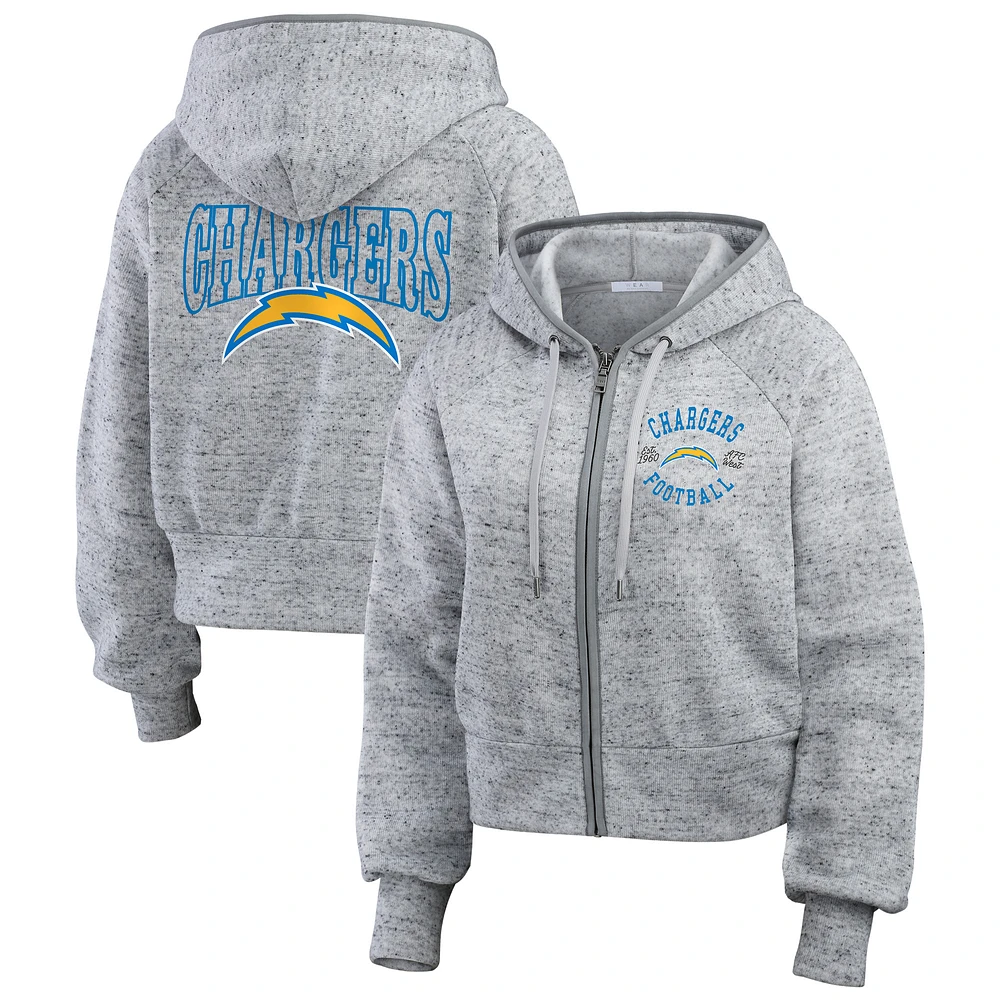 Women's WEAR by Erin Andrews  Heather Gray Los Angeles Chargers Speckled Fleece Cropped Full-Zip Hoodie