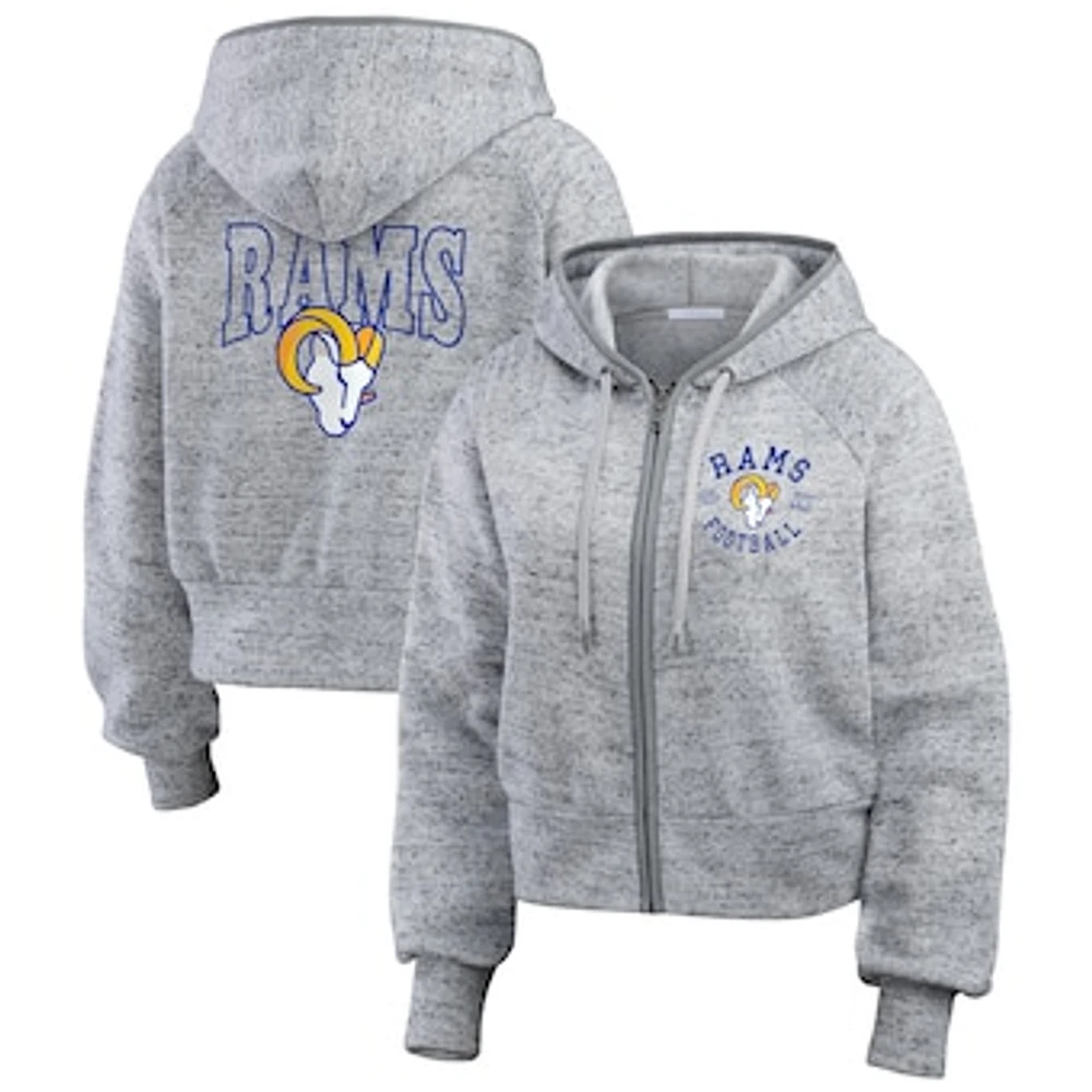 Women's WEAR by Erin Andrews  Heather Gray Los Angeles Rams Speckled Fleece Cropped Full-Zip Hoodie