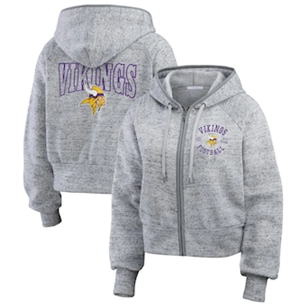 Women's WEAR by Erin Andrews  Heather Gray Minnesota Vikings Speckled Fleece Cropped Full-Zip Hoodie