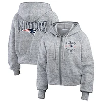 Women's WEAR by Erin Andrews  Heather Gray New England Patriots Speckled Fleece Cropped Full-Zip Hoodie