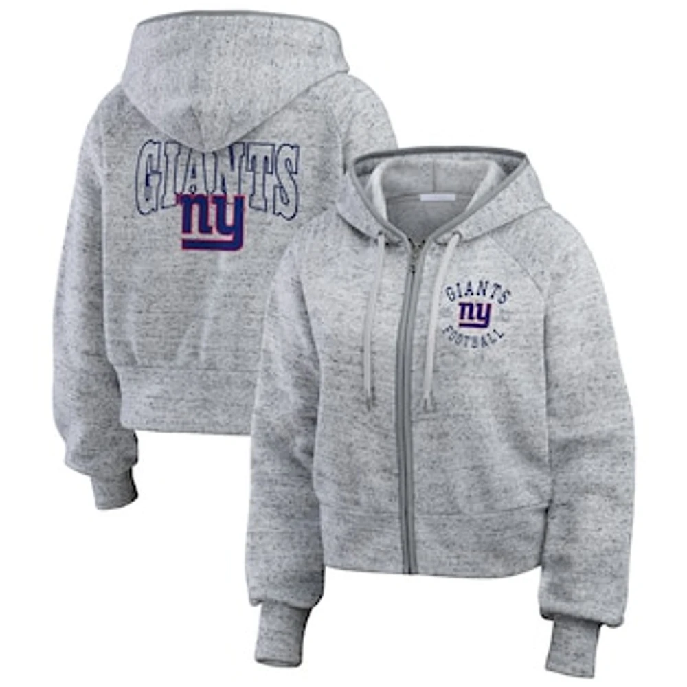 Women's WEAR by Erin Andrews  Heather Gray New York Giants Speckled Fleece Cropped Full-Zip Hoodie