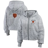 Women's WEAR by Erin Andrews  Heather Gray Chicago Bears Speckled Fleece Cropped Full-Zip Hoodie