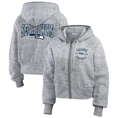 Women's WEAR by Erin Andrews  Heather Gray Seattle Seahawks Speckled Fleece Cropped Full-Zip Hoodie