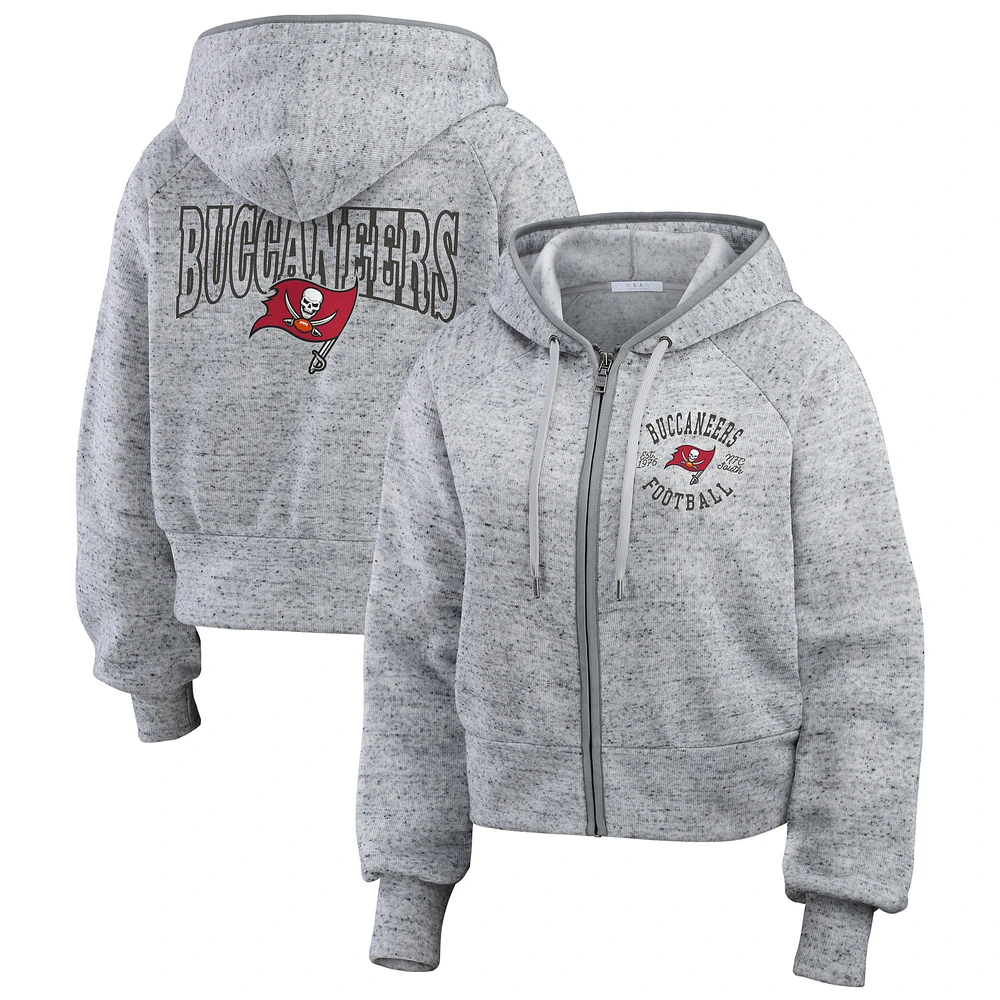 Women's WEAR by Erin Andrews  Heather Gray Tampa Bay Buccaneers Speckled Fleece Cropped Full-Zip Hoodie