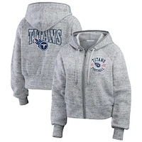 Women's WEAR by Erin Andrews  Heather Gray Tennessee Titans Speckled Fleece Cropped Full-Zip Hoodie