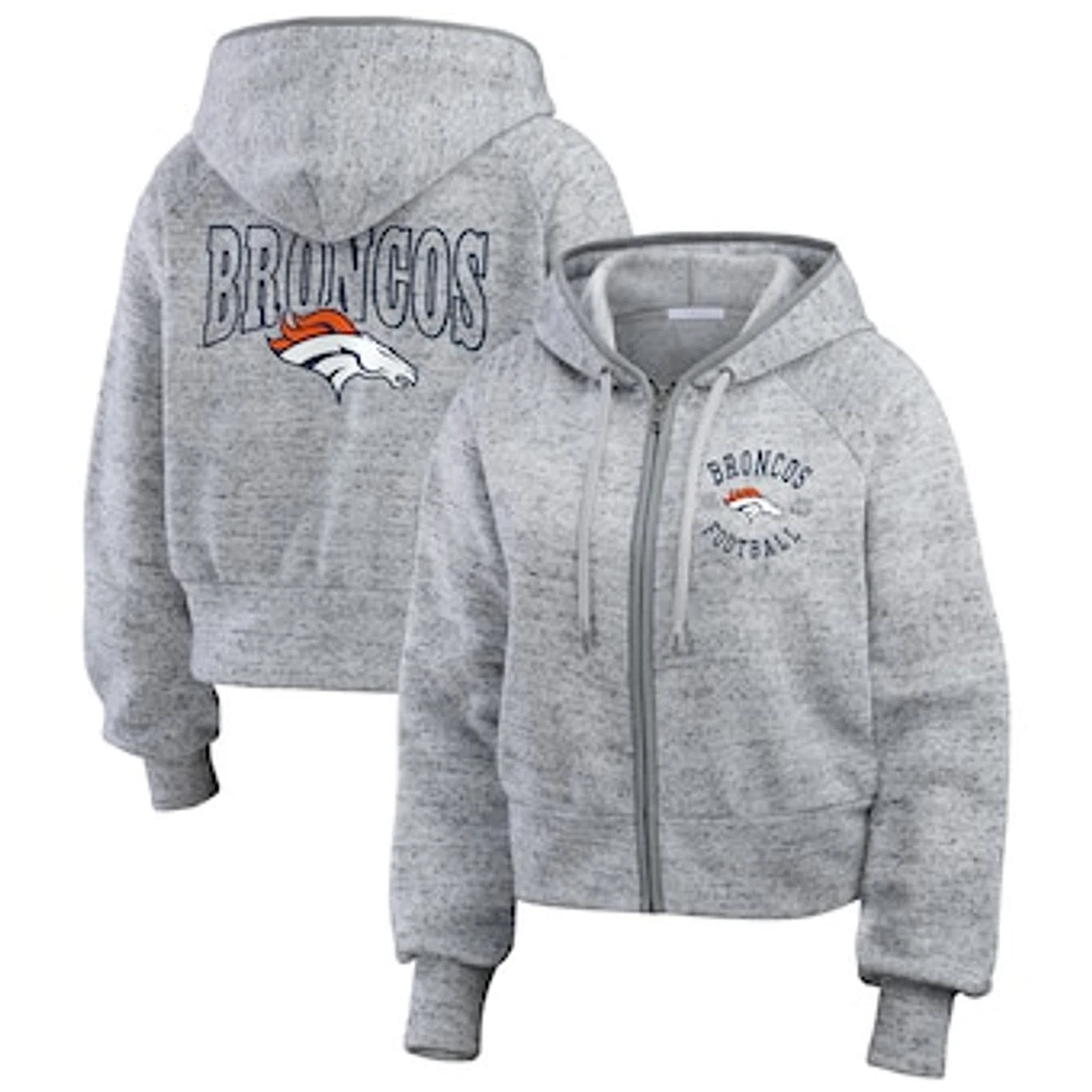 Women's WEAR by Erin Andrews  Heather Gray Denver Broncos Speckled Fleece Cropped Full-Zip Hoodie