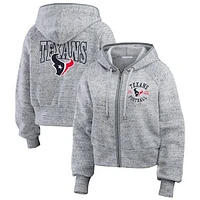 Women's WEAR by Erin Andrews  Heather Gray Houston Texans Speckled Fleece Cropped Full-Zip Hoodie