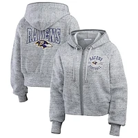 Women's WEAR by Erin Andrews  Heather Gray Baltimore Ravens Speckled Fleece Cropped Full-Zip Hoodie